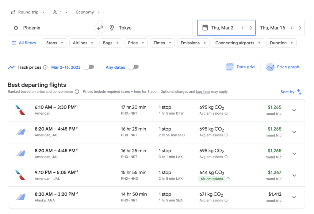 using google flight to find a travel destination