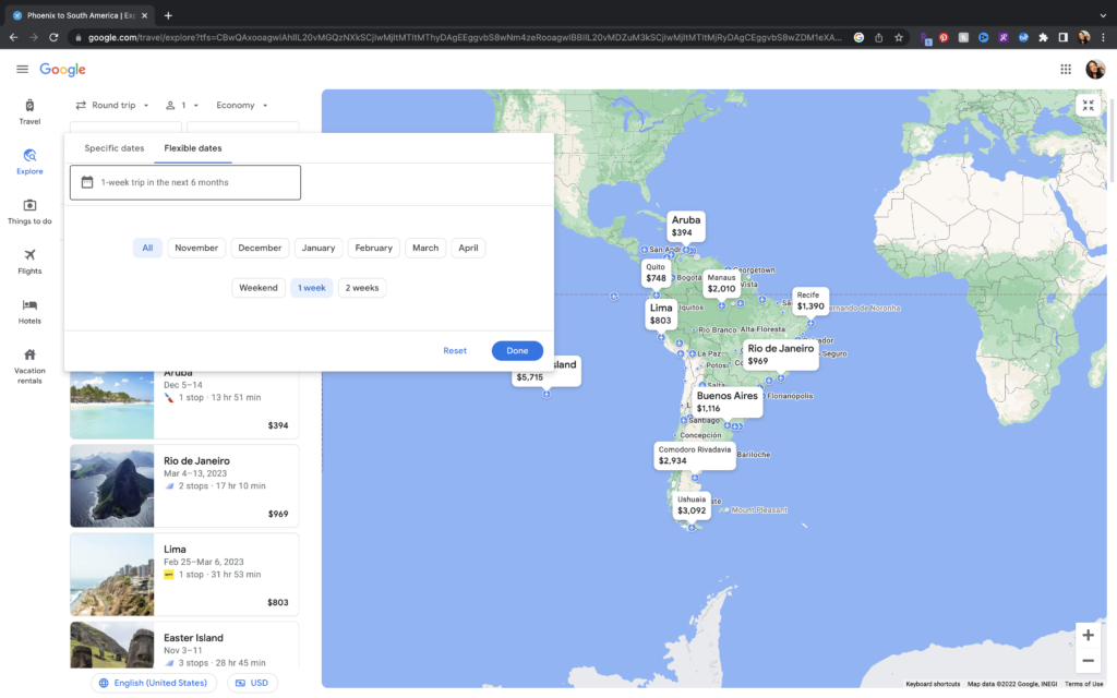 using flexible dates in google flight